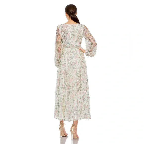 Mac Duggal Floral Midi Dress - White and Pink - Picture 2 of 16